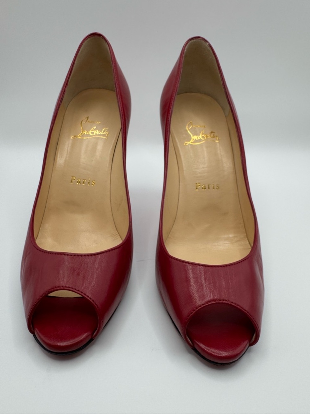 Christian Louboutin Very Privé 100 Peep-Toe Pump | Berry Leather | Size 37.5 - Picture 3 of 8